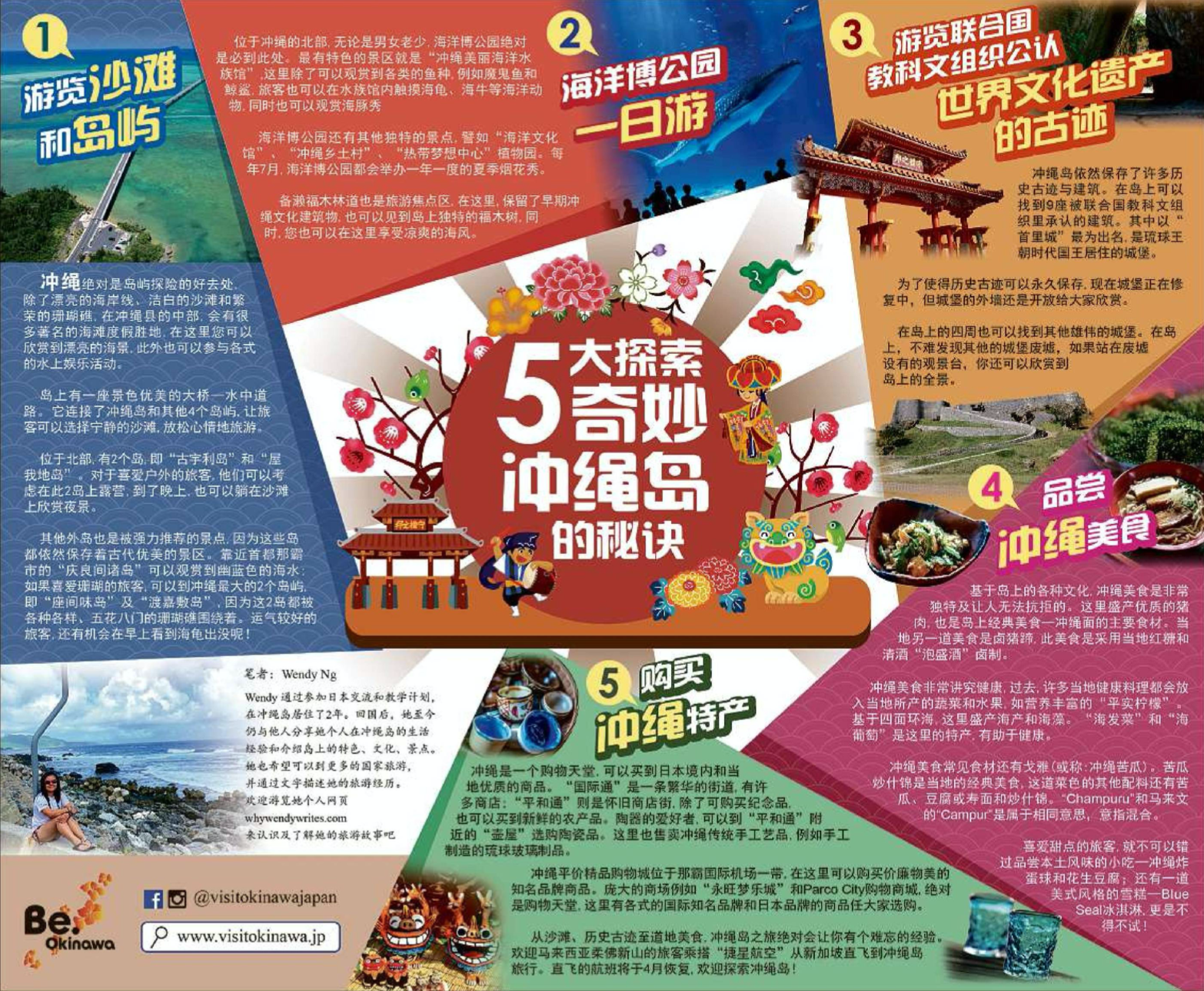 Sin Chew Daily: 5 secrets of Okinawa (星洲日報 – 5大探索奇妙冲绳岛的秘诀)Collaborated with a Chinese editor who translated with article into Chinese