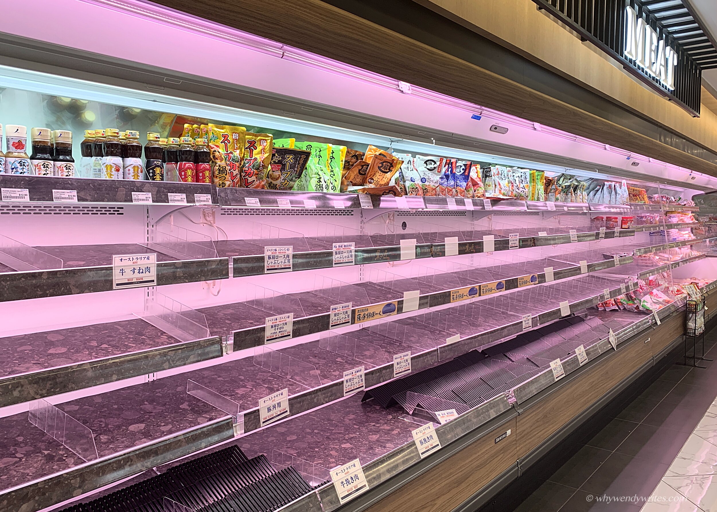 Empty shelves at Meidi-ya during pre Circuit Breaker supermarket raids