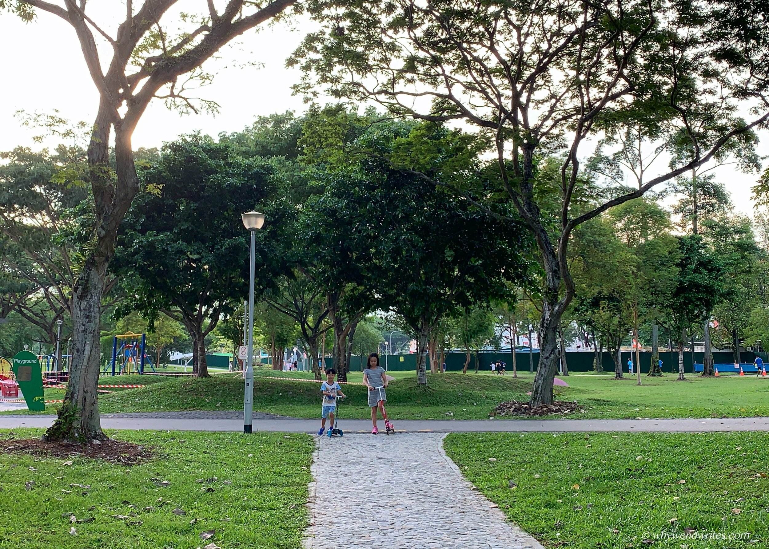 Children practising social distancing in Bishan Park
